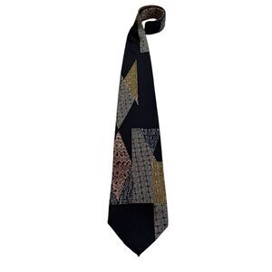 Via Veneto Hand Tailored 100% Silk Necktie Tie Geometric Patchwork Abstract Mens
